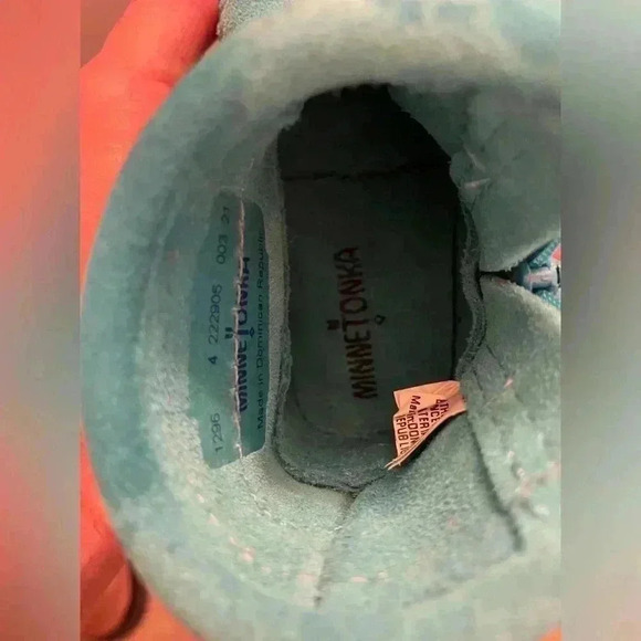 Minnetonka‎ Girl’s Blue Suede Fringe Zipper Boots Size 4 - Picture 9 of 9